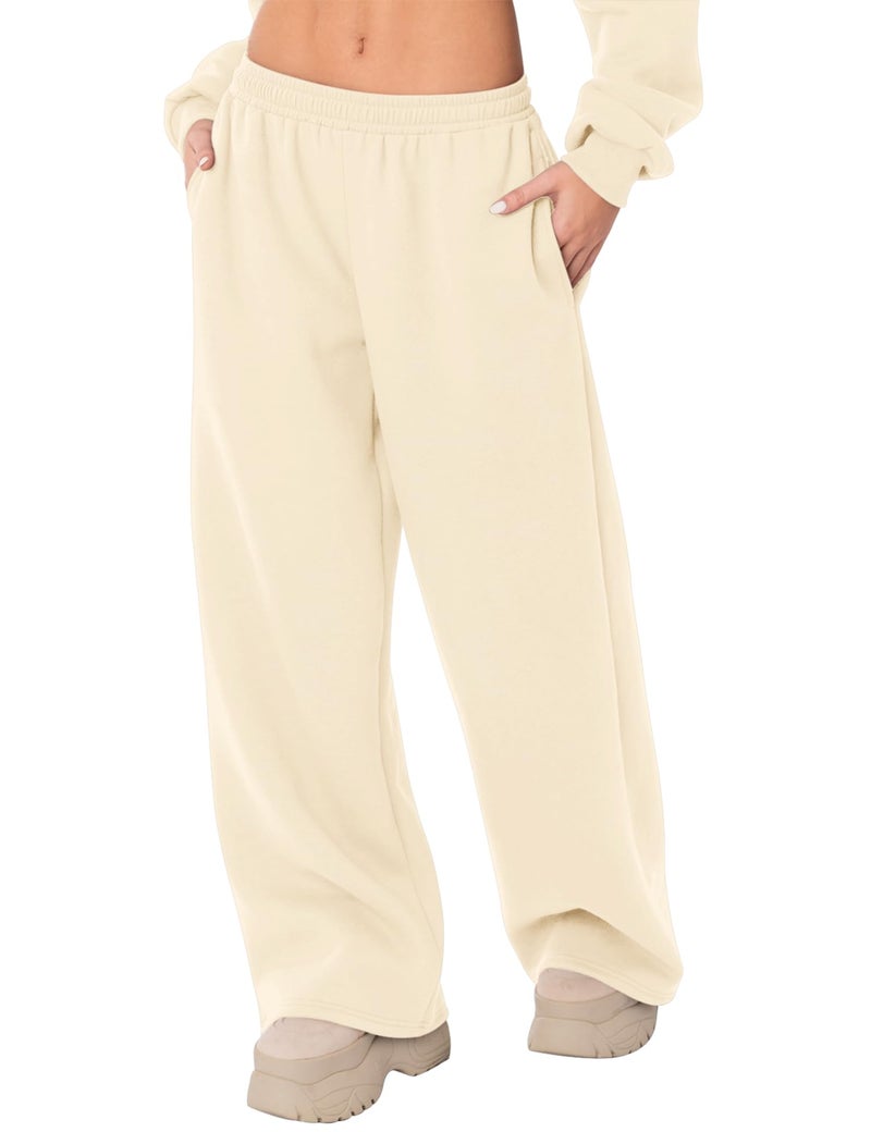 LOMON Wide Leg Sweatpants Women Fleece Sweat Pants Fall Spring Clothes 2026 Teen Girl Baggy Jogger Sweatpant with Pockets (Apricot, S) - Image 1