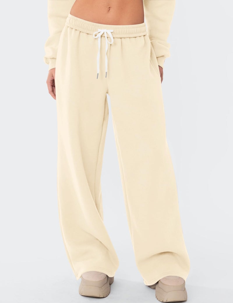 LOMON Wide Leg Sweatpants Women Fleece Sweat Pants Fall Spring Clothes 2026 Teen Girl Baggy Jogger Sweatpant with Pockets (Apricot, S) - Image 2