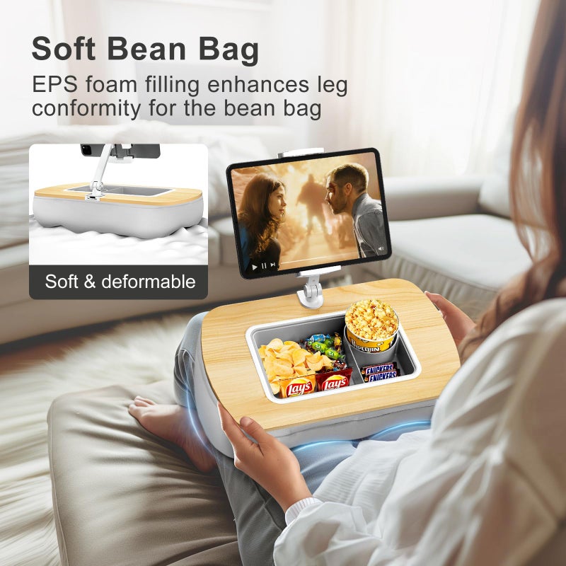 ERGONOV Tablet Stand Pillow with Snack Bowl, iPad Lap Holder for Hands-Free Reading and Relaxation on Bed,Couch,Recliner, 360Â° Rotating Clip for 4.7-13" Kindle,eBook,Tablet,iPhone (Birch Gray) - Image 2