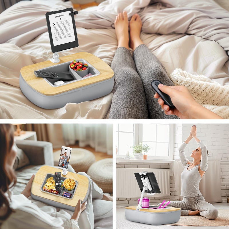 ERGONOV Tablet Stand Pillow with Snack Bowl, iPad Lap Holder for Hands-Free Reading and Relaxation on Bed,Couch,Recliner, 360Â° Rotating Clip for 4.7-13" Kindle,eBook,Tablet,iPhone (Birch Gray) - Image 4