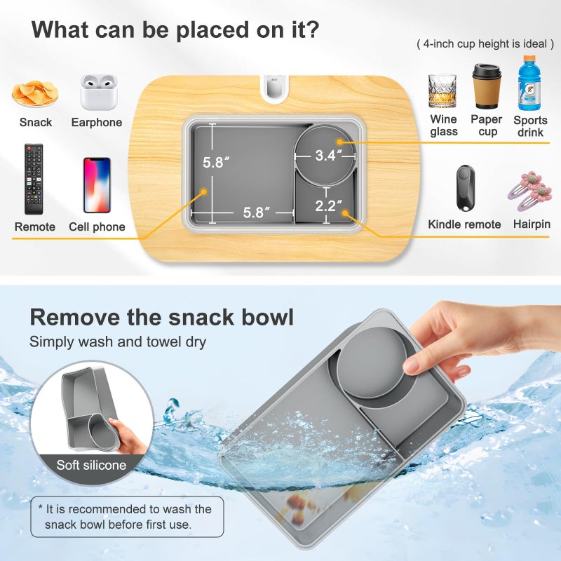 ERGONOV Tablet Stand Pillow with Snack Bowl, iPad Lap Holder for Hands-Free Reading and Relaxation on Bed,Couch,Recliner, 360Â° Rotating Clip for 4.7-13" Kindle,eBook,Tablet,iPhone (Birch Gray) - Image 3
