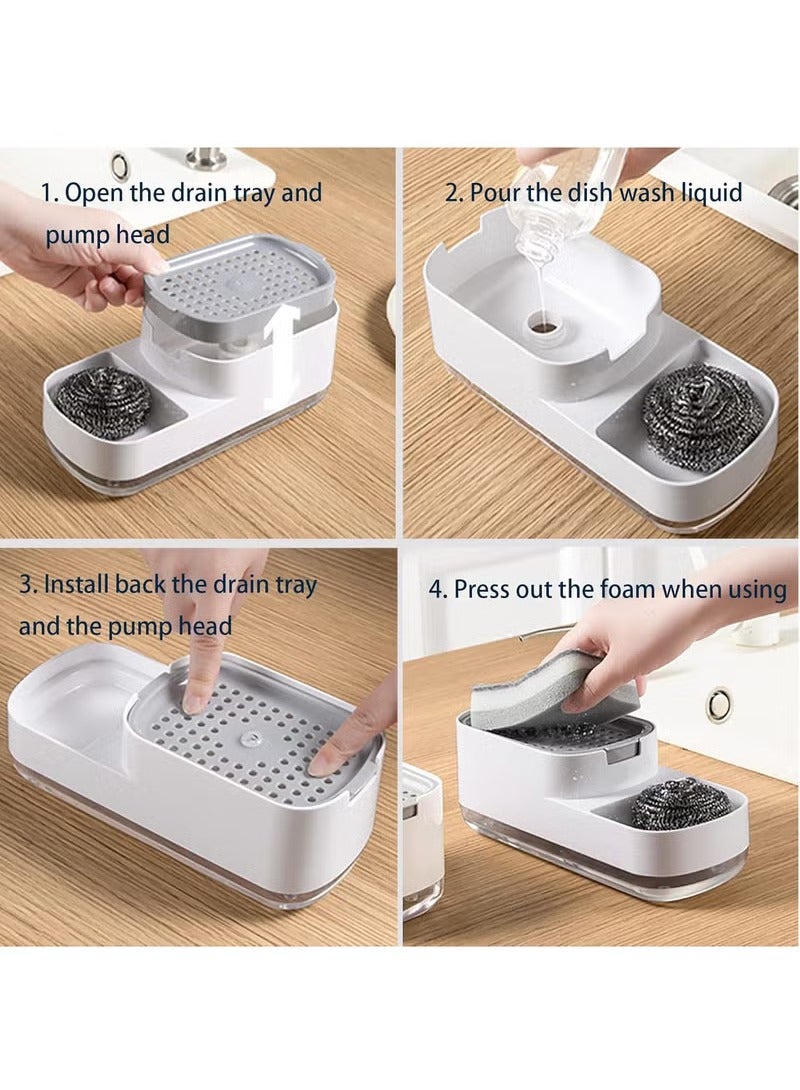 Arabest Dish Soap Dispenser with Sponge Holder, 2 in 1 Countertop Sink Soap Dispenser Dishwashing Soap Pump Dispenser for Kitchen Bathroom Toilet Hotel Organizer Box (Black) - Image 4