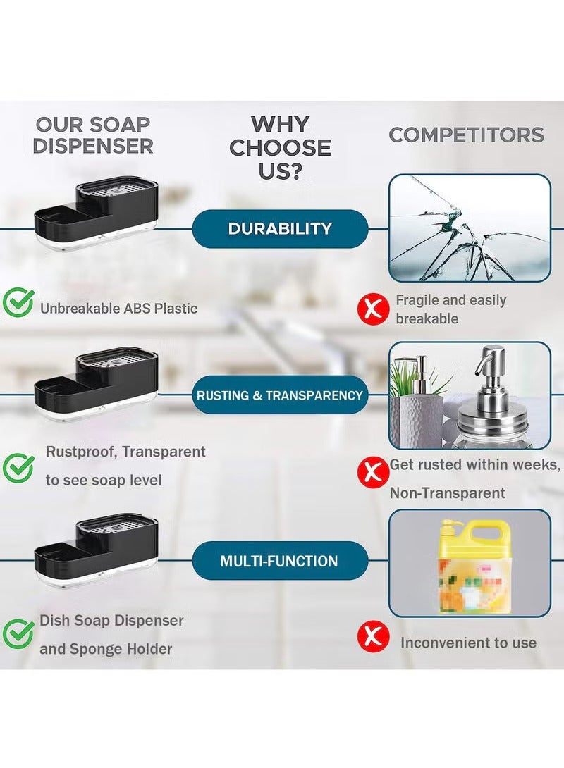 Arabest Dish Soap Dispenser with Sponge Holder, 2 in 1 Countertop Sink Soap Dispenser Dishwashing Soap Pump Dispenser for Kitchen Bathroom Toilet Hotel Organizer Box (Black) - Image 5
