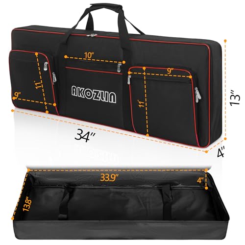 AKOZLIN 34"x13"x4" Electric Piano Keyboard 49 Key Keyboard Case Gig Bag with Adjustable Straps and 5-Pocket for Keyboard Accessaries - Image 2