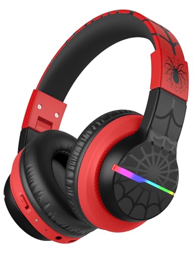 iClever BTH12 Kids Bluetooth Headphones,Colorful LED Lights,74/85dBA Safe Volume,85H Playtime,Fast Charging,Bluetooth 5.2,Over Ear Kids Headphones Wireles for iPad/Tablet/Airplane,Black/Red - Image 1