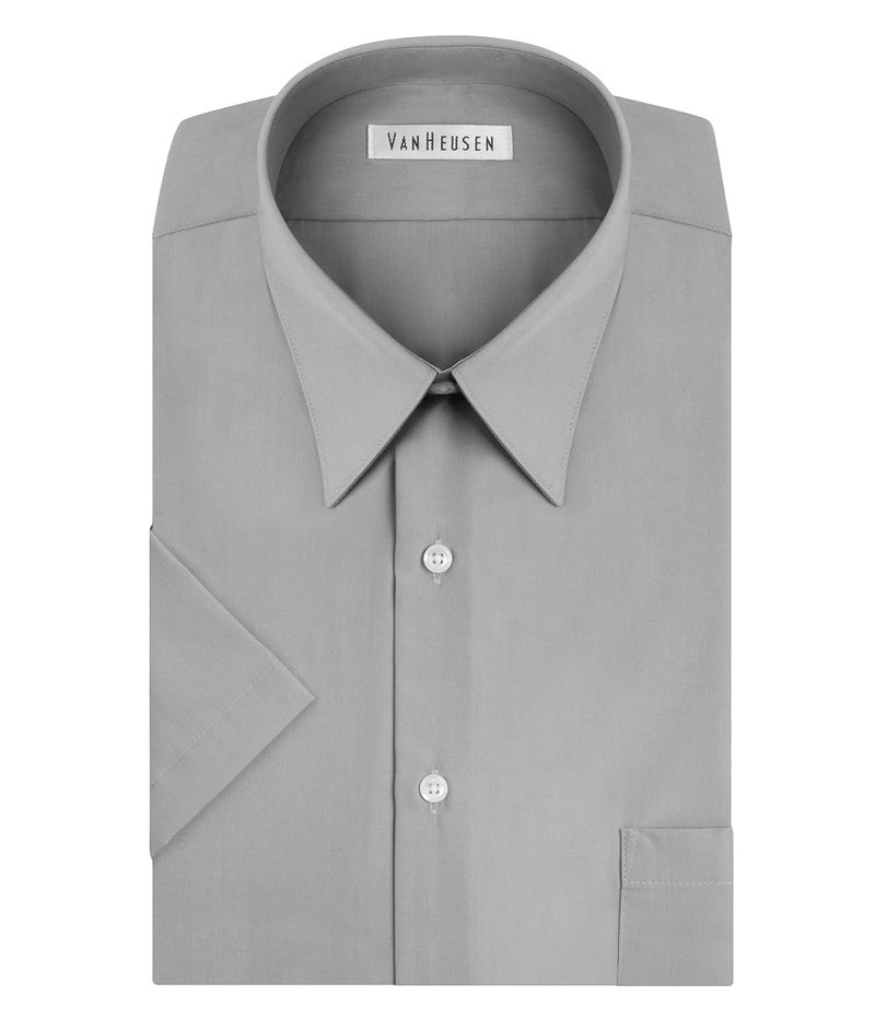 Van Heusen Men's Short Sleeve Dress Shirt Regular Fit Poplin Solid, Grey Stone, 18.5" Neck - Image 3