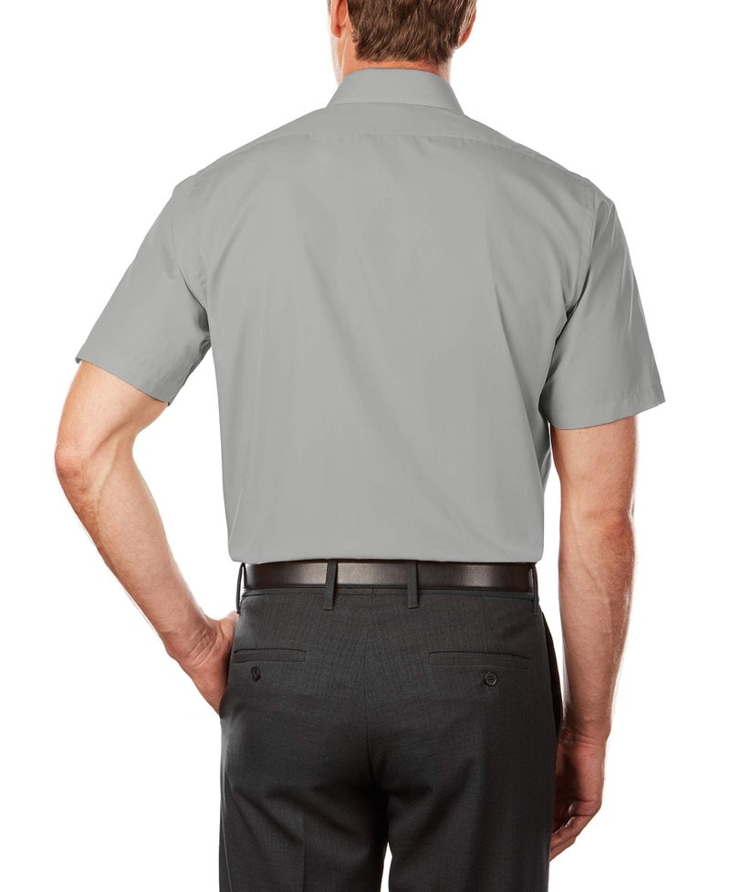Van Heusen Men's Short Sleeve Dress Shirt Regular Fit Poplin Solid, Grey Stone, 18.5" Neck - Image 2