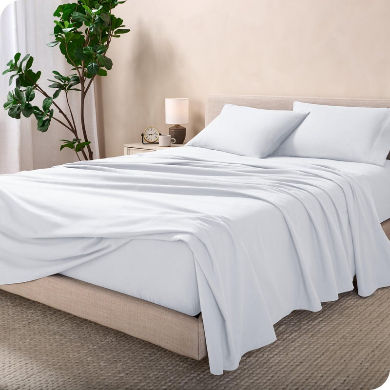 Bare Home Flannel Sheet Set 100 Cotton Velvety Soft Heavyweight  Double Brushed Flannel  Deep Pocket Queen White