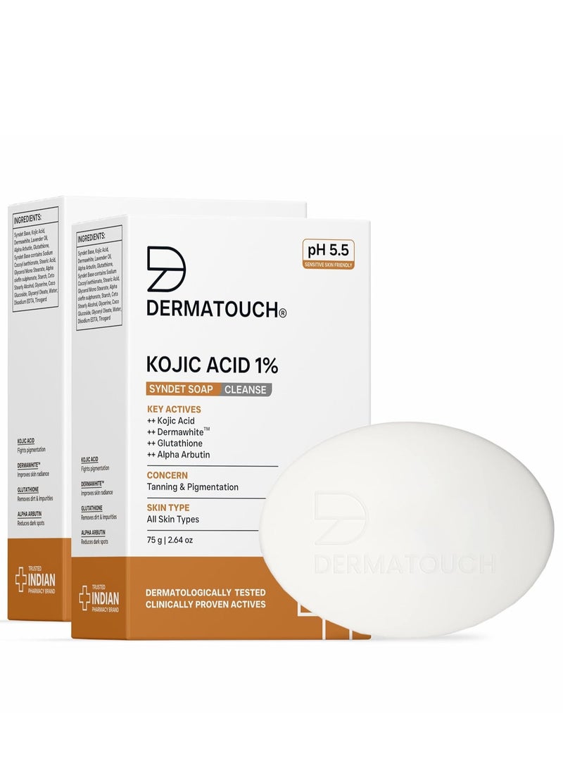 DERMATOUCH Kojic Acid 1% Soap with Glutathione, for Men & Women, Suitable for All Skin Types, 75g , 2 packs - Image 1
