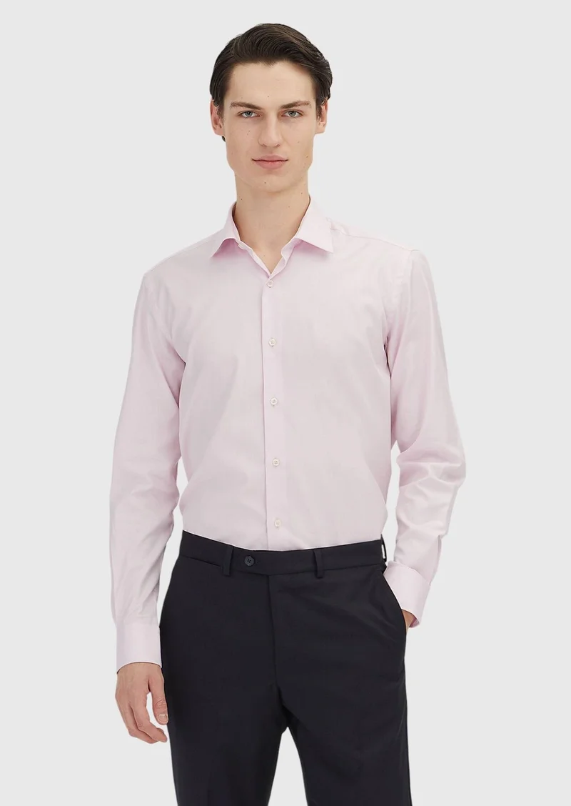 RAMSEY Pink Regular Fit Long Weaving Classical 100% Cotton Shirt