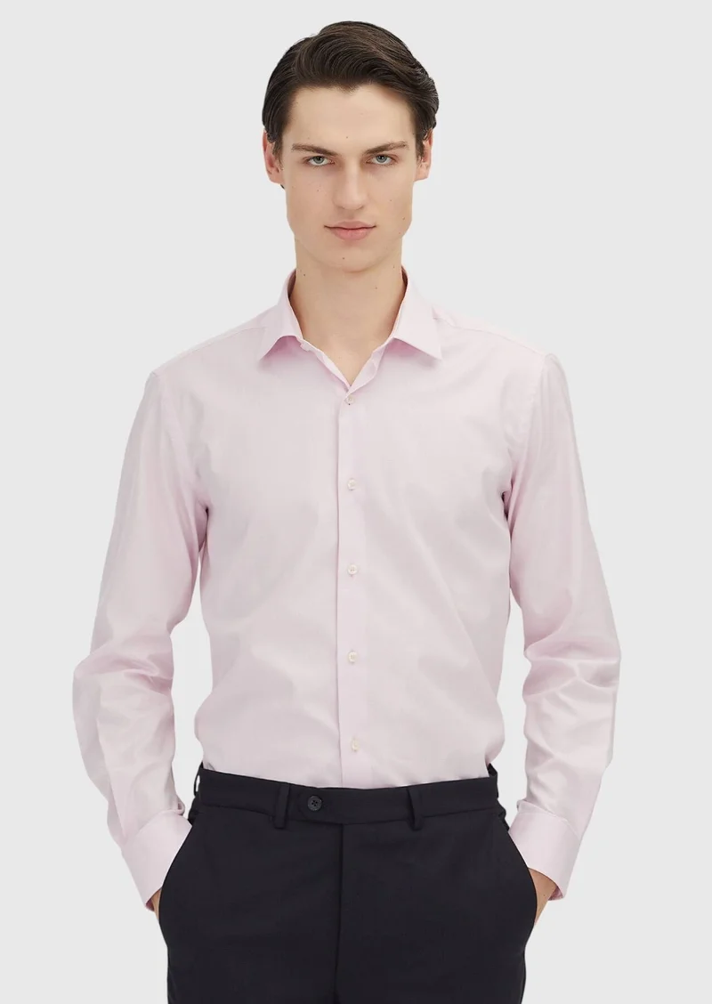 RAMSEY Pink Regular Fit Long Weaving Classical 100% Cotton Shirt