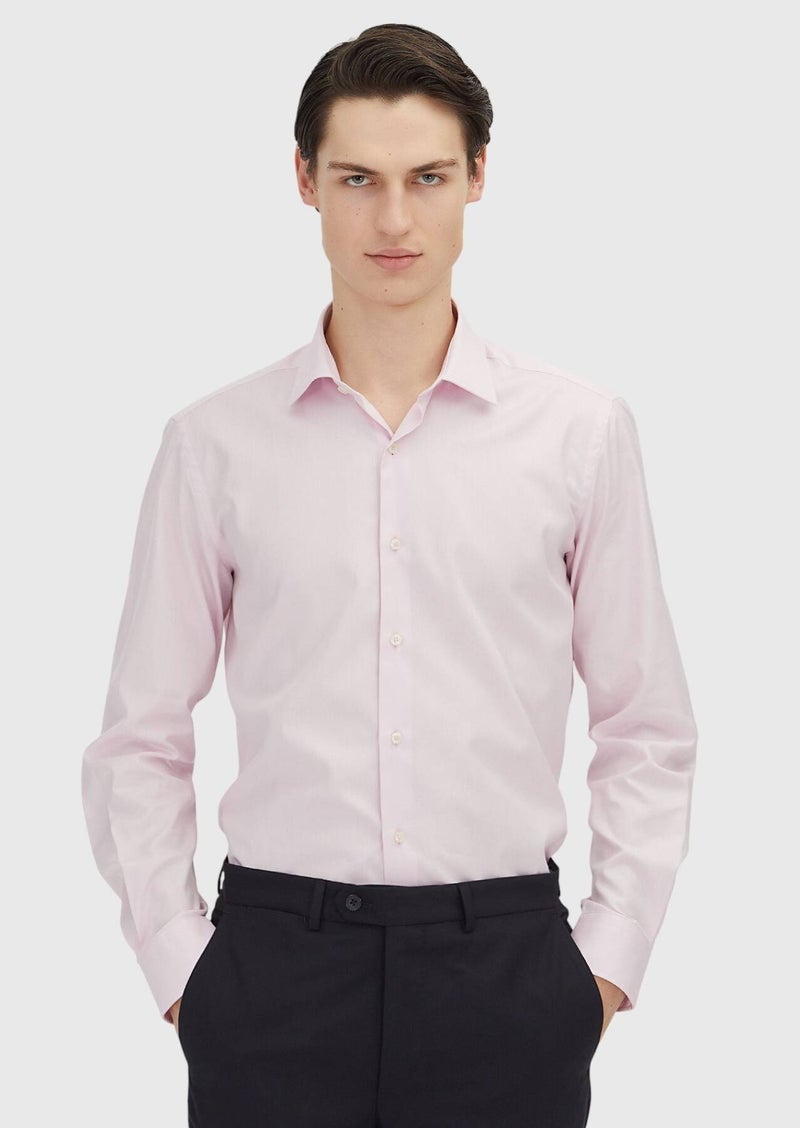 RAMSEY Pink Regular Fit Long Weaving Classical 100% Cotton Shirt - Image 3
