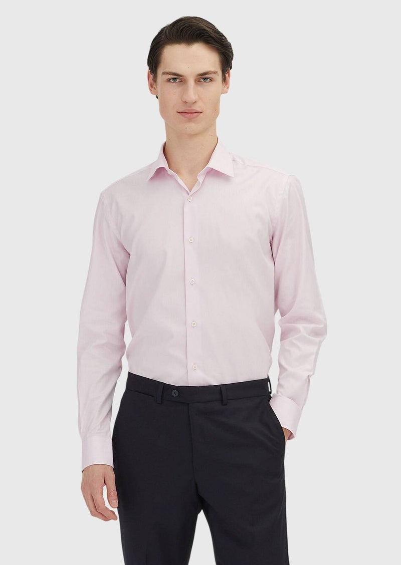 RAMSEY Pink Regular Fit Long Weaving Classical 100% Cotton Shirt - Image 1
