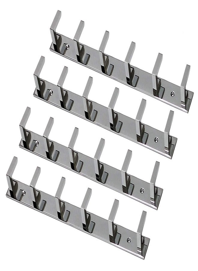 QUISTAL 6 Pin L Hook Pack of 4 - Premium Glossy Clothes, Towel, Keys and Robe Hook Rail Wall, Door, Bedroom, Bathroom Steel Hook (Silver) (Pack of 4) - Image 2