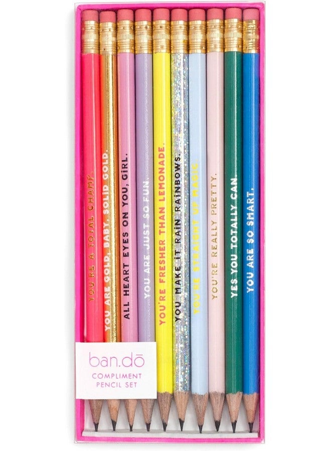 ban.do Write On Colorful Pencil Set Of 10 Presharpened 2 School/Office Graphite Pencils For Adults Compliment/Sayings Pencils For Girls Compliments - Image 1