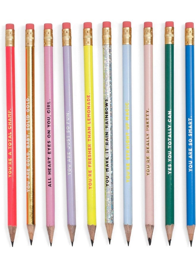 ban.do Write On Colorful Pencil Set Of 10 Presharpened 2 School/Office Graphite Pencils For Adults Compliment/Sayings Pencils For Girls Compliments - Image 2