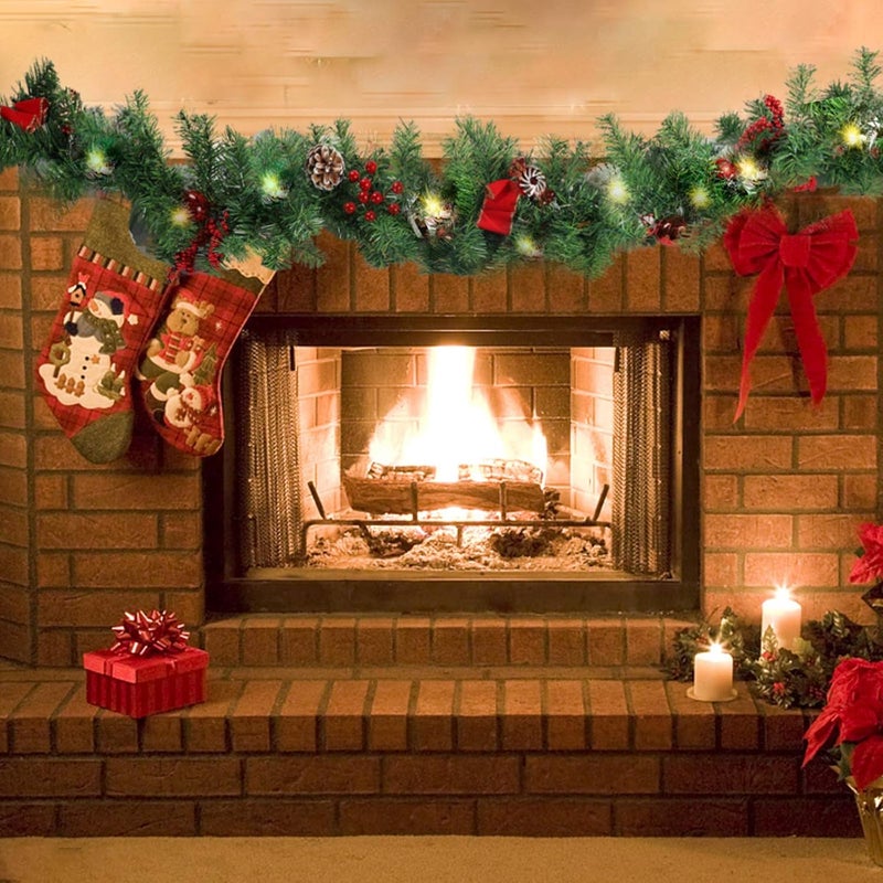 MorTime 9 FT LED Christmas Garland with Pinecones Red Berries Bows Christmas Balls Candies, Multi-Function Christmas Garland with 50 Warm White LED Lights, 180 Branch Tips - Image 3