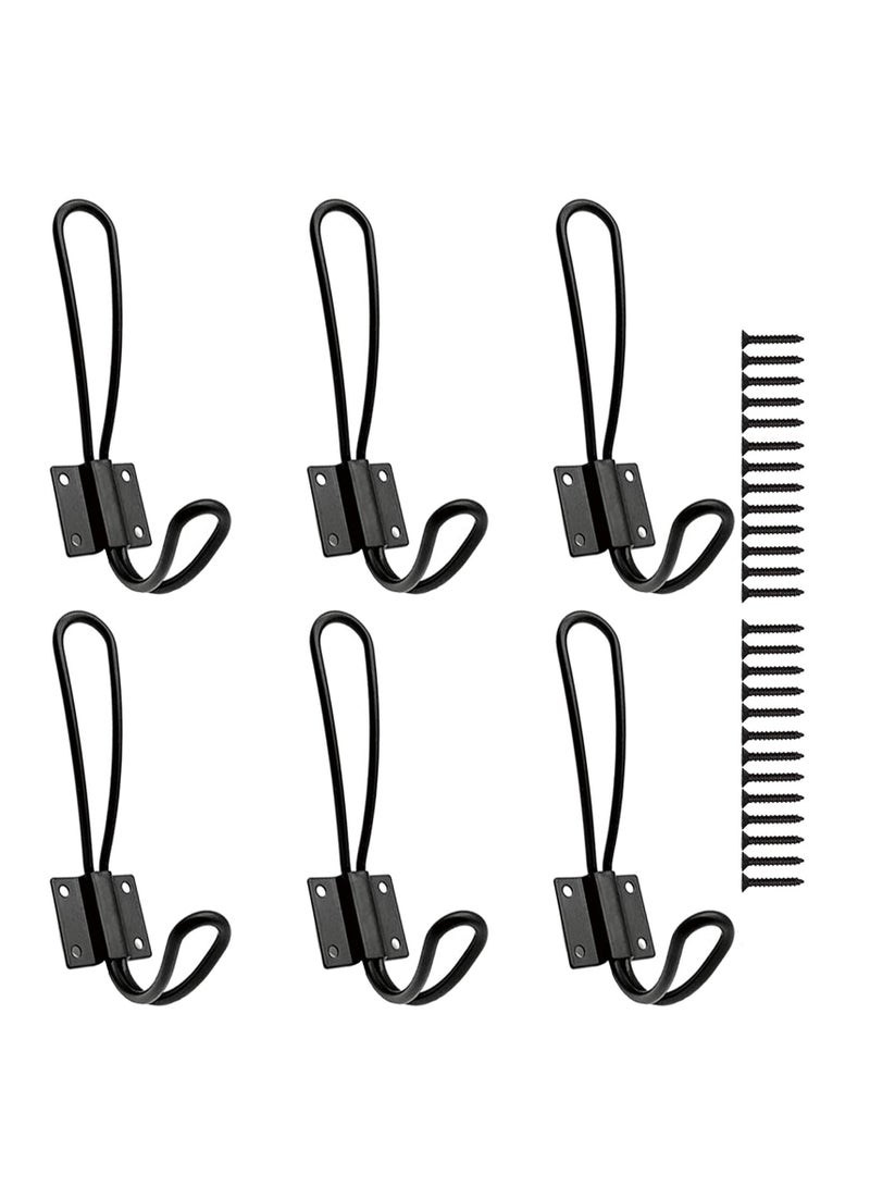 SYOSI Rustic Entryway Hooks 6 Pack Farmhouse Hooks with Metal Screws Included, Black Decorative Wall Mounted Rustic Coat Hooks Rack, Double Vintage Organizer Hanging Wire Hook Clothes Hanger  - Image 1