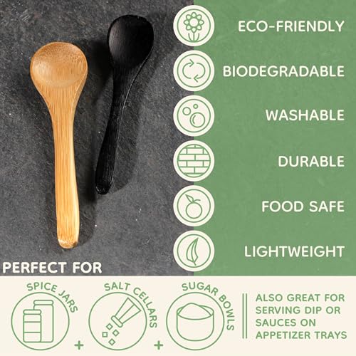 BambooMN Bamboo Serving Spoons, Mini Salt Sugar Spoon, Tiny Wooden Spoons for Spices, Carbonized Brown Round Head 3.5", 10 Pieces - Image 3