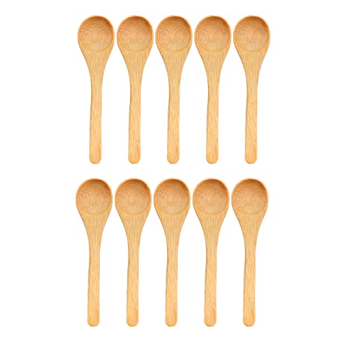 BambooMN Bamboo Serving Spoons, Mini Salt Sugar Spoon, Tiny Wooden Spoons for Spices, Carbonized Brown Round Head 3.5", 10 Pieces - Image 1