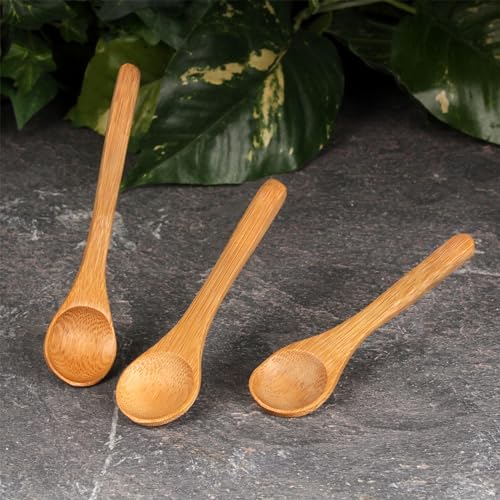BambooMN Bamboo Serving Spoons, Mini Salt Sugar Spoon, Tiny Wooden Spoons for Spices, Carbonized Brown Round Head 3.5", 10 Pieces - Image 5