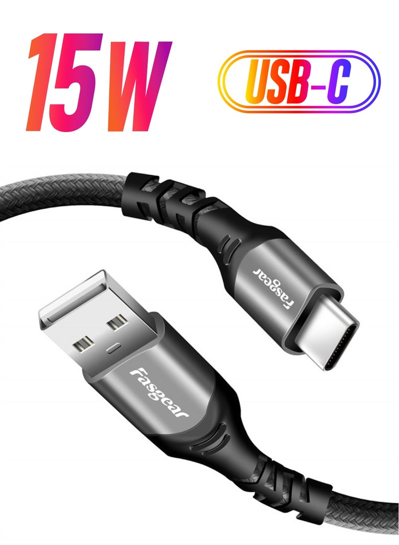Fasgear USB C Cable 10ft 3A Fast Charge Durable Braided USB A to Type C Charging Cord Compatible for PS 5 Controller/Samsung Galaxy S23 S22 Note 10 S9/Moto LG Sony USB-C Phones Tablets (Grey) - Image 1