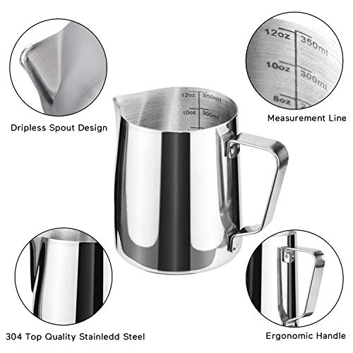 HOFASON 20oz Stainless Steel Milk Frothing Pitcher - Espresso Latte Steaming Creamer Jug for Coffee Cappuccino - Milk Frother Barista Tools With Latte Art Pen - Image 2