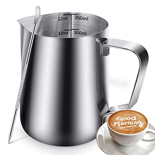 HOFASON 20oz Stainless Steel Milk Frothing Pitcher - Espresso Latte Steaming Creamer Jug for Coffee Cappuccino - Milk Frother Barista Tools With Latte Art Pen - Image 1
