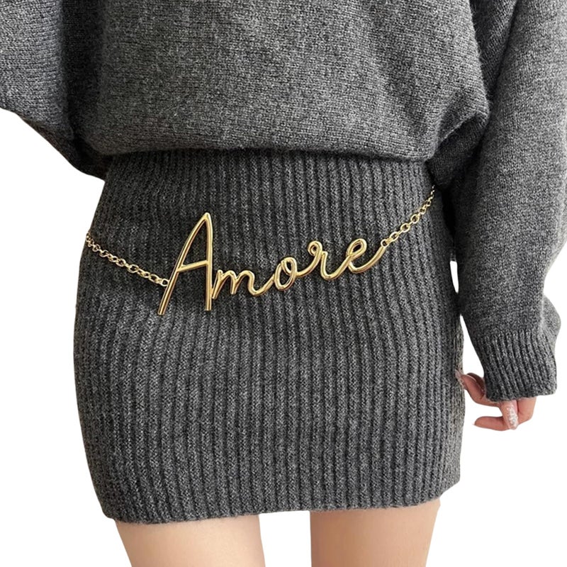 Aibearty Women's Vintage Gold Letter Waist Chain Fashion Adjustable Minimalist Metal Body Belt for Dress Pants - Image 2