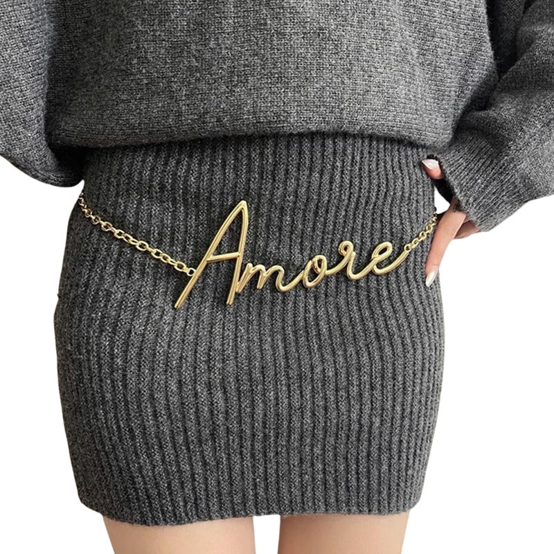Aibearty Women's Vintage Gold Letter Waist Chain Fashion Adjustable Minimalist Metal Body Belt for Dress Pants - Image 1