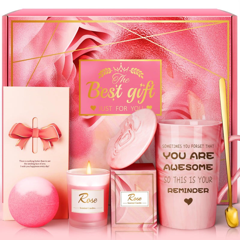 Birthday Gifts for Women Mom Sister Friend Unique Pink Self Care Spa Relaxation Baskets Set Christmas Holiday Valentines Day Presents for Her Girlfriend Grandma Wife Bestie Coworkers
