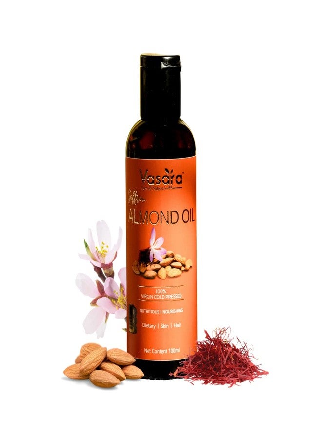 Vasara Cold Pressed Saffron Almond Oil 100ml | For Face, Hair, Skin | Pure & Virgin Grade | Skin Brightening | Skincare Oil - Image 1