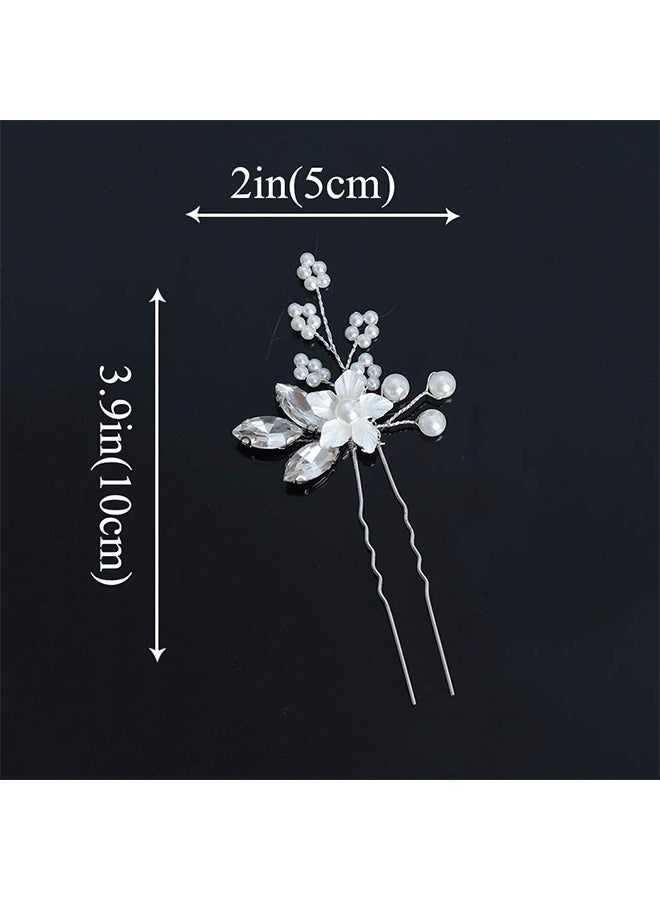 HY Crystal Bride Wedding Hair Pins Silver Flower Bridal Head Piece Pearl Hair Accessories for Women and Girls (Pack of 3) - Image 2