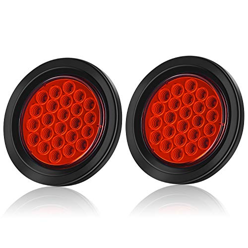 LINKITOM 4 Inchs Round Trailer Lights Super Bright Red 24 LED Brake Turn Signal Tail Lights with Waterproof Rubber Gaskets for Boat Trailer Truck RV DOT Certified IP67 2 Pack