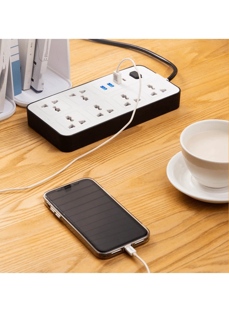 Generic 6-Way Power Strip with 3 USB & 1 Type-C PD Charging Ports, 200cm Flat Plug Heavy Duty Extension Cord – 2000W Surge Protector for Home, Office, Dorm, and Gaming Room  - Image 3
