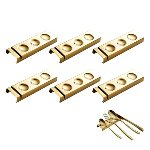 maiwalk Cutlery Rests Stand for Chopsticks Spoon Knife Teaspoons Salad Fork Stainless Steel Flatware Tableware Rest Holder 6 PCS Dinner Table Settings (Gold, 14.5X4.5X1.5CM) - Image 1