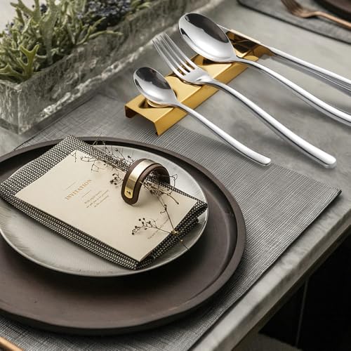 maiwalk Cutlery Rests Stand for Chopsticks Spoon Knife Teaspoons Salad Fork Stainless Steel Flatware Tableware Rest Holder 6 PCS Dinner Table Settings (Gold, 14.5X4.5X1.5CM) - Image 5