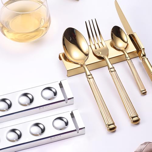 maiwalk Cutlery Rests Stand for Chopsticks Spoon Knife Teaspoons Salad Fork Stainless Steel Flatware Tableware Rest Holder 6 PCS Dinner Table Settings (Gold, 14.5X4.5X1.5CM) - Image 4