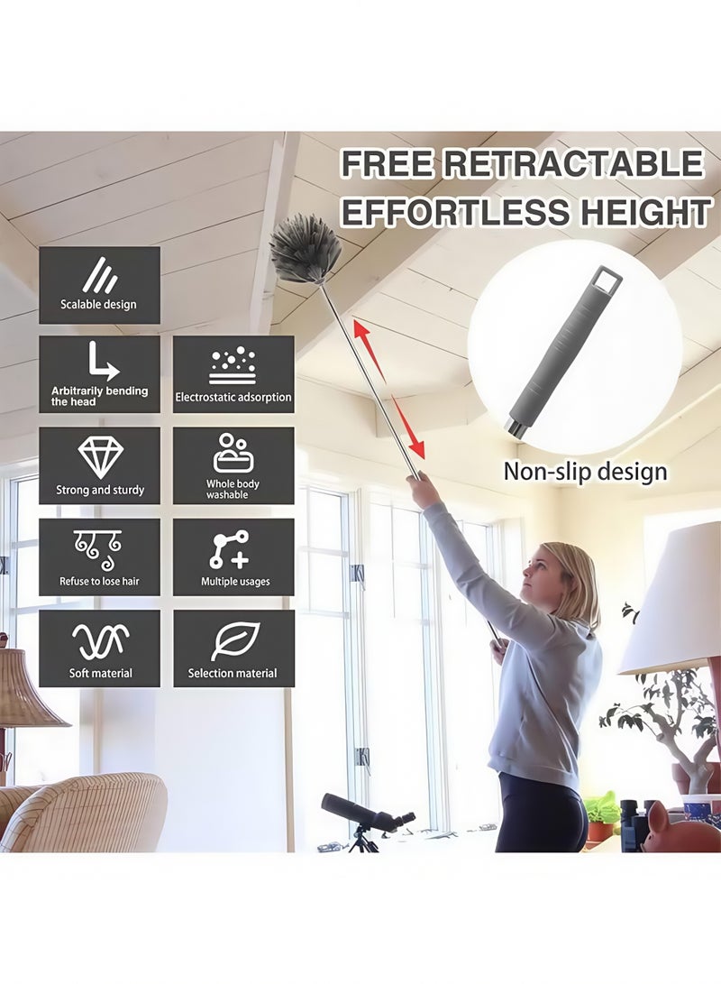 Microfiber Feather Duster 6-in-1 Kit, Dusters for Cleaning, Duster with Extension Pole, Cobweb Duster, Microfiber Dusters for High Ceilings and Fans, Blinds, Cars and Furniture - Image 3