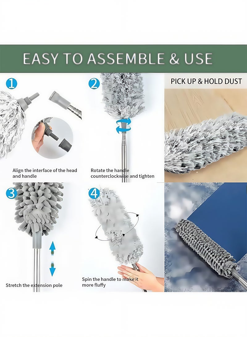 Microfiber Feather Duster 6-in-1 Kit, Dusters for Cleaning, Duster with Extension Pole, Cobweb Duster, Microfiber Dusters for High Ceilings and Fans, Blinds, Cars and Furniture - Image 4