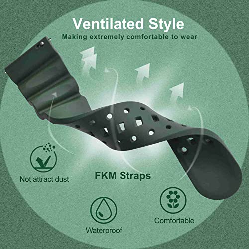 WOCCI 18mm Ventilated Watch Band for Men FKM Rubber Black Buckle Army Green - Image 3