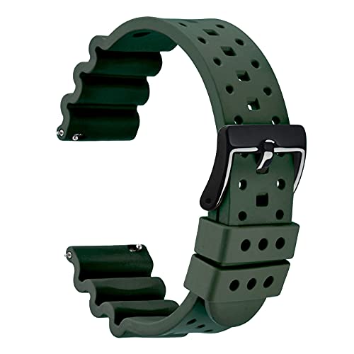 WOCCI 18mm Ventilated Watch Band for Men FKM Rubber Black Buckle Army Green - Image 1