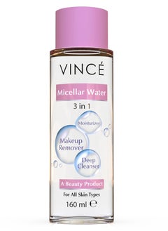 VINCE Micellar Water – All-In-One Cleansing Water – Gently Removes Makeup, Impurities, Dirt & Oil – Hydrates, Soothes Irritation & Makes Skin Clean, Supple, and Smooth – For All Skin Types, 160ml  - Image 1