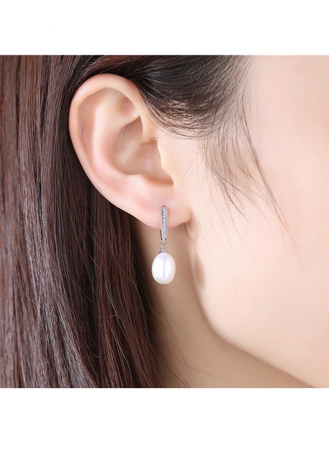 المياه العذبة اللؤلؤ الأبيض الاسترليني فضة أقراط السيدات S925 - Image 2