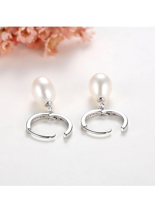 المياه العذبة اللؤلؤ الأبيض الاسترليني فضة أقراط السيدات S925 - Image 3