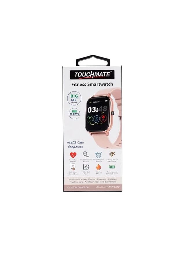 PROMASS TOUCHMATE Fitness Smartwatch with 1.3" full-touch IPS LCD screen, Bluetooth 5.0, Heart Rate Monitoring, Oxygen Meter, Activity Tracker, SMS & Notifications TM-SW400 (Pink)  - Image 2