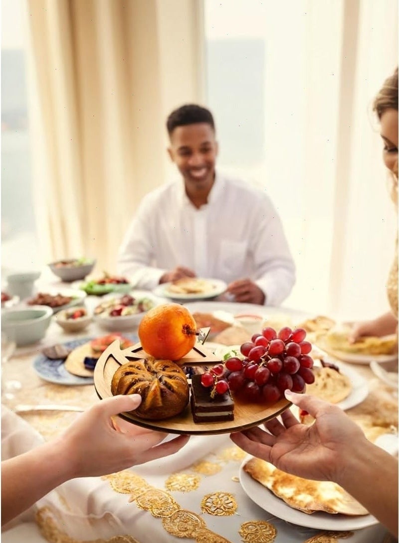 قطعتان من صواني رمضان، صينية عيد الفطر، صينية حلويات خشبية بمناسبة رمضان مبارك، صينية بنقوش النجمة والهلال، صينية تقديم لرمضان، صينية طعام لتزيين المنزل، زينة طاولة لعيد الفطر المبارك. - Image 5