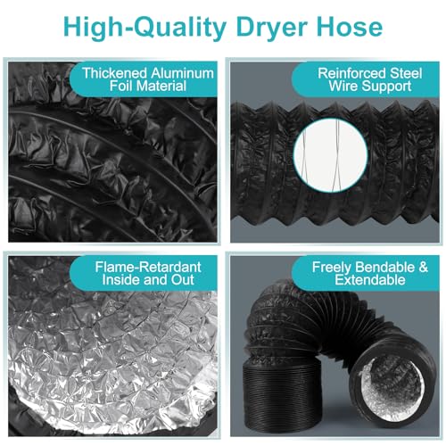 LECWELL Dryer Vent Hose,4 Inch x 7.2 FT Flexible Aluminum Duct-PVC Aluminum Foil Multi-Layer Air Ducting for HVAC Ventilation, Exhaust Fan,Grow Tent,2 Clamps Included - Image 3