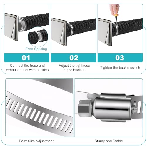LECWELL Dryer Vent Hose,4 Inch x 7.2 FT Flexible Aluminum Duct-PVC Aluminum Foil Multi-Layer Air Ducting for HVAC Ventilation, Exhaust Fan,Grow Tent,2 Clamps Included - Image 5