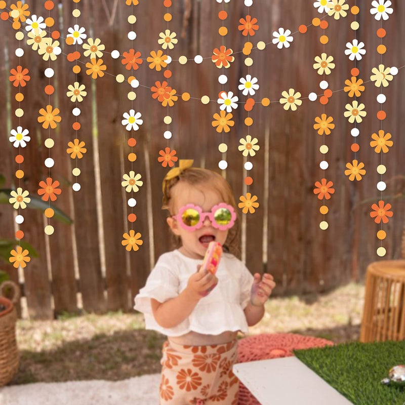 pinkblume 47.2 Ft Groovy Party Decorations Boho Daisy Polka Dot Garland Streamer Ombre Orange Daisy Banner Cutouts For Birthday Baby Shower Wedding Bridal Shower Spring Summer Fall Retro Hippie Decor Supplies - Image 3